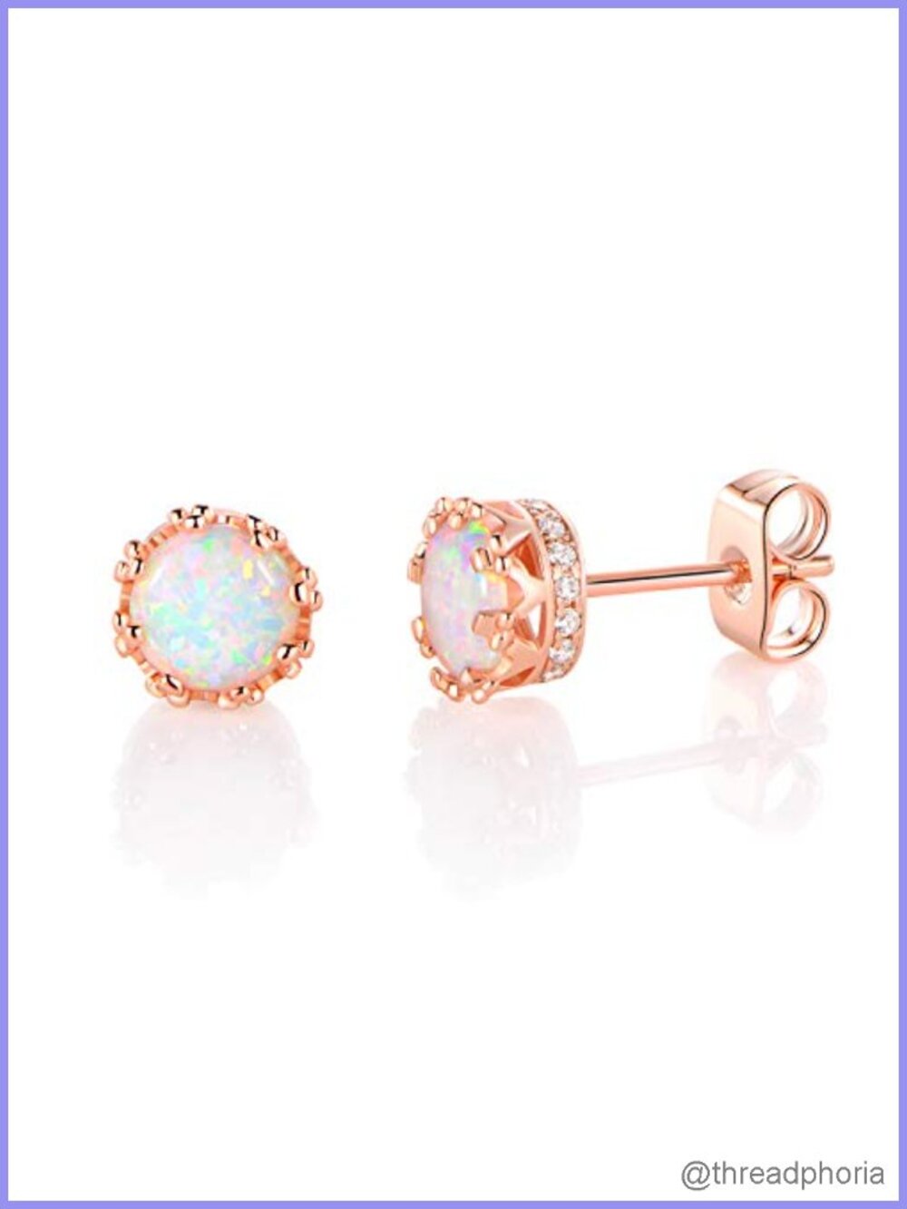Rose Gold Plated Stud Earrings for Women 6mm Round Cubic Zirconia Crown